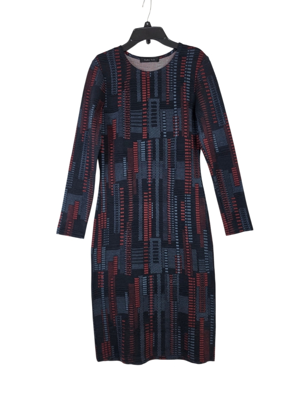 Nadya Toto Long-Sleeve Midi Knit Dress  Classic Geometric